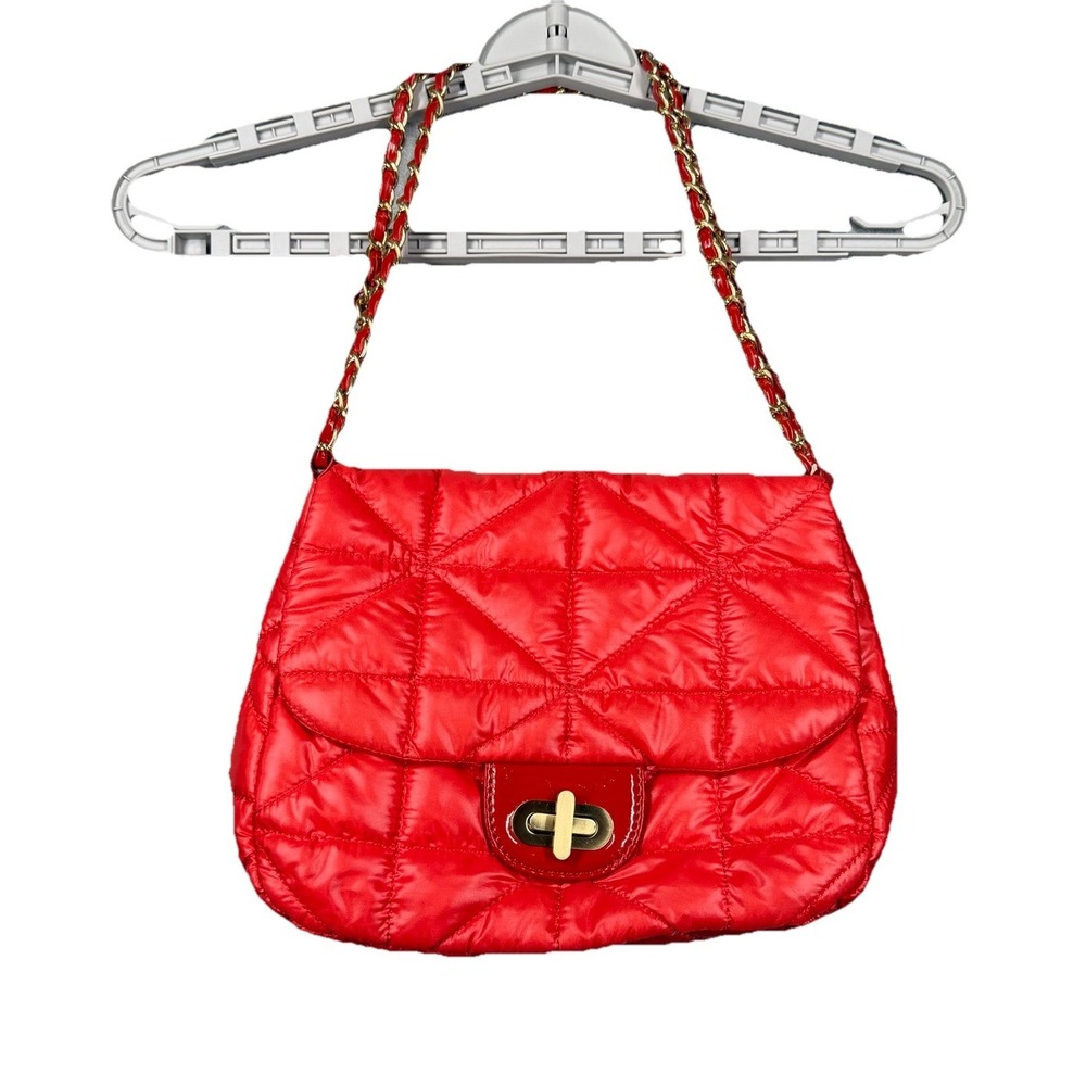 Chicos‎ Bag Red Orange Quilted Puffer Chain Crossbody Indie Sleek Boho Coquette